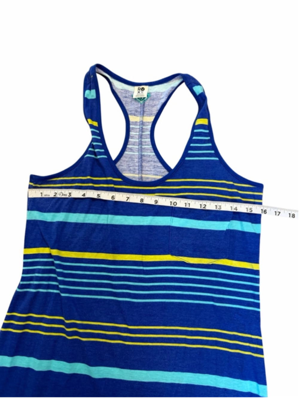 Roxy Blue Striped Racerback Maxi Dress Medium Beach Casual Summer Pocket - Picture 9 of 10